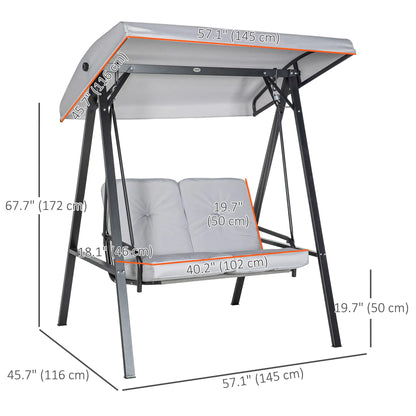 2-Seater Outdoor Porch Swing, Adjustable Canopy, Grey Patio Swings with Stand at Gallery Canada