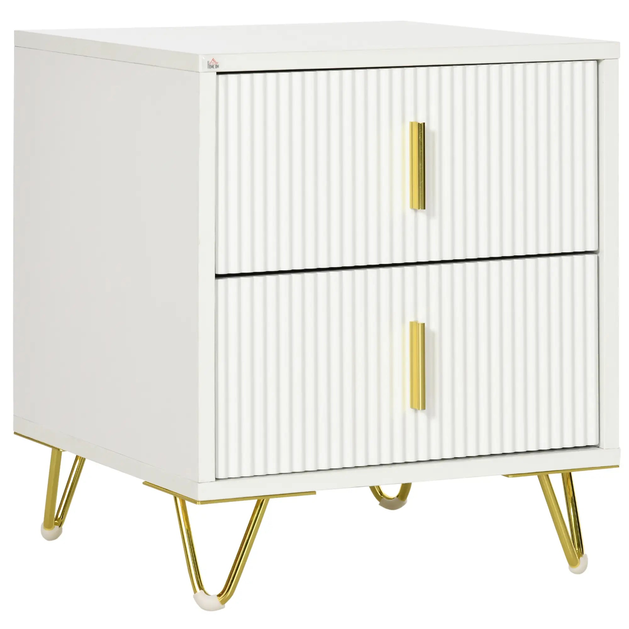 Modern Nightstand, 2 Drawers, Metal Legs, Bedroom Living Room, White Bedside Tables White at Gallery Canada