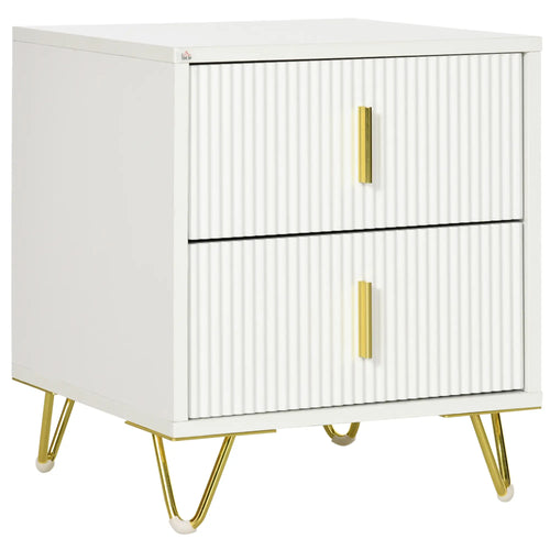 Modern Nightstand, 2 Drawers, Metal Legs, Bedroom Living Room, White