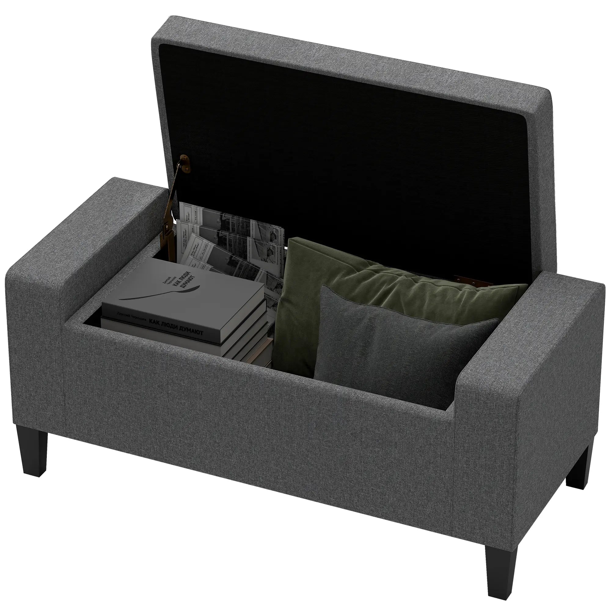 Storage Ottoman Bench, Tufted Linen Fabric, Flipping Top, Grey Storage Ottomans & Benches at Gallery Canada