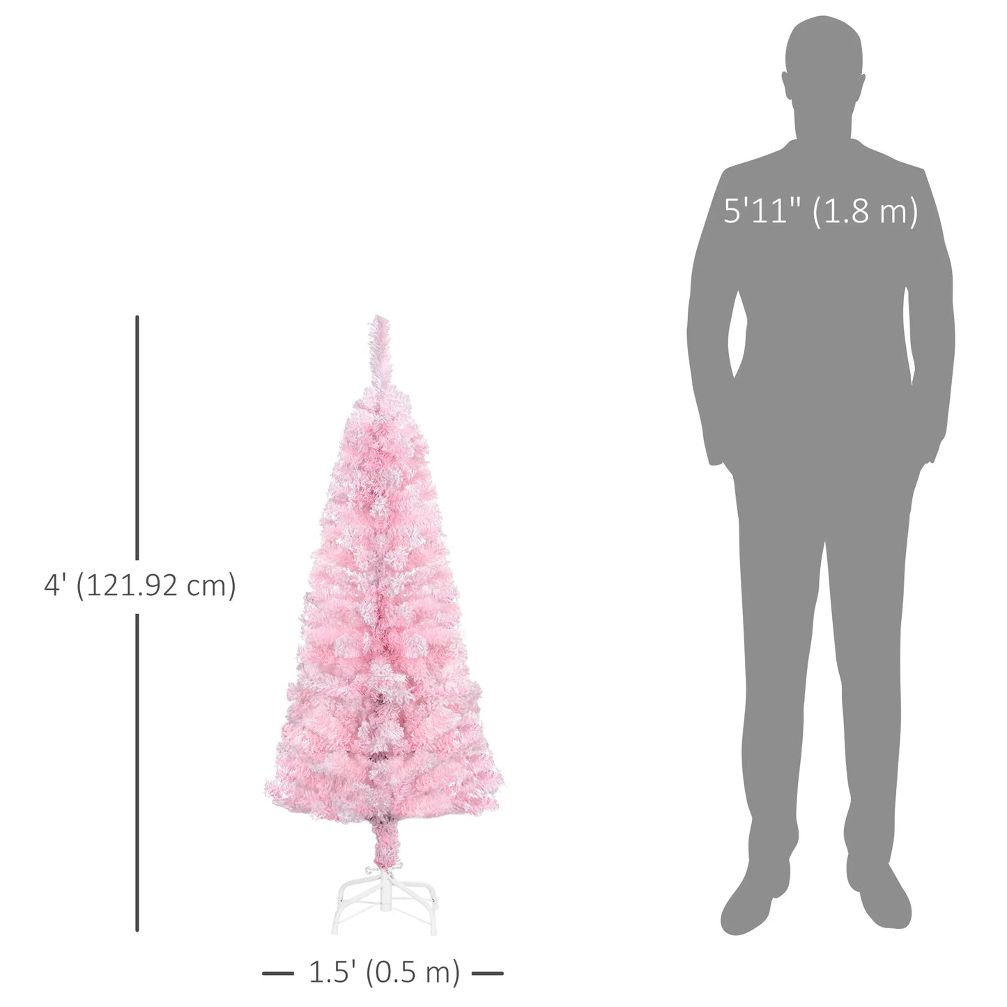 4 ft Flocked Pencil Christmas Tree, Realistic Branches, Auto Open, Steel Base, Pink Pencil Christmas Trees at Gallery Canada