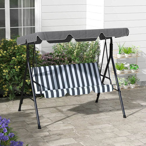 3-Seater Outdoor Porch Swing, Adjustable Canopy, White, Grey
