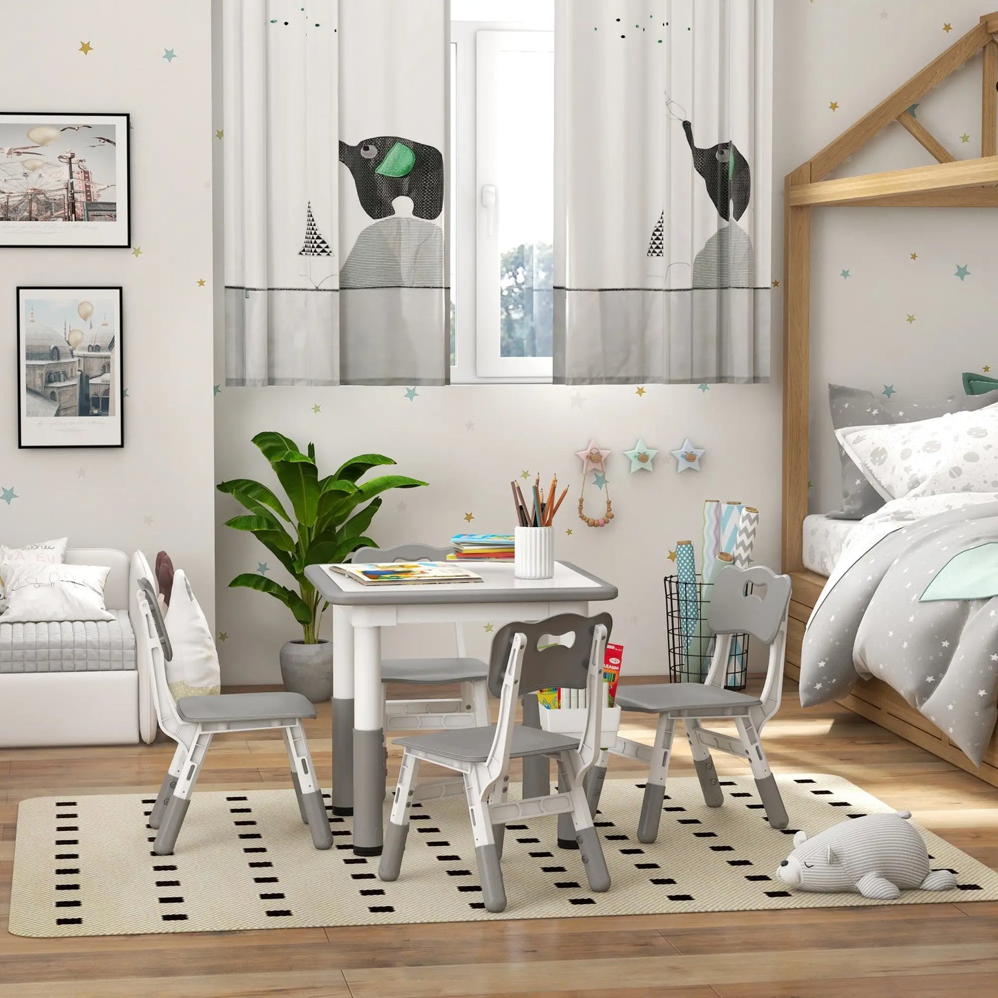 5 Pcs Toddler Table and Chair Set, Adjustable Height, Grey Kids Table Sets at Gallery Canada