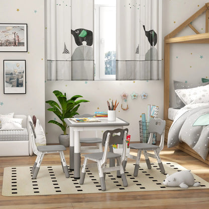 5 Pcs Toddler Table and Chair Set, Adjustable Height, Grey Kids Table Sets at Gallery Canada