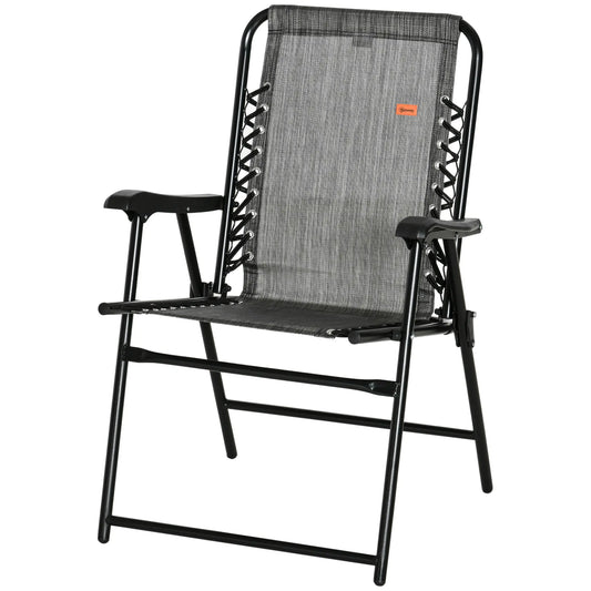 Folding Outdoor Chair, Bungee Sling Patio Dining with Armrests, Grey Patio Chairs Black, Grey at Gallery Canada