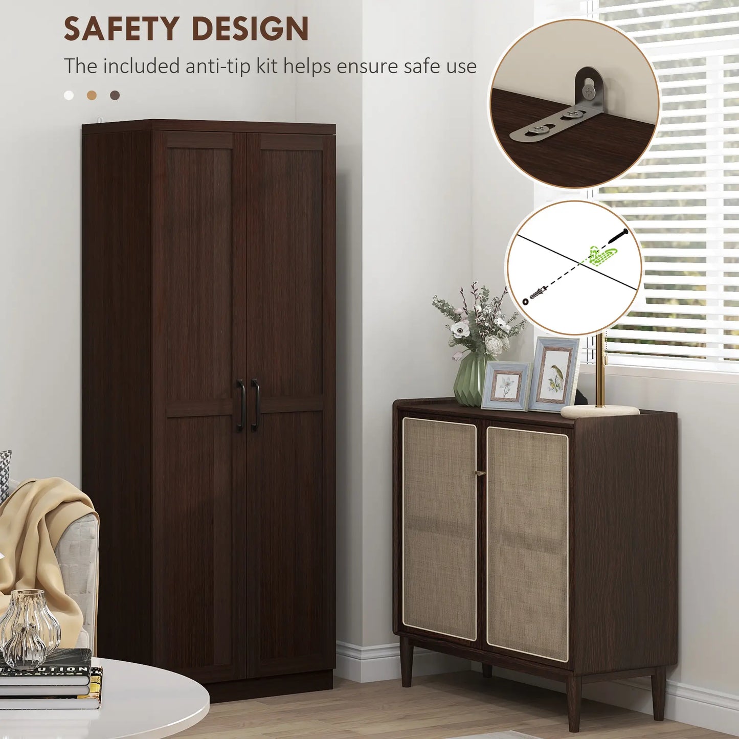 63" Kitchen Storage Cabinet, 5-Tier Pantry with Doors, Adjustable Shelves, Dark Brown Kitchen Pantry Cabinets at Gallery Canada