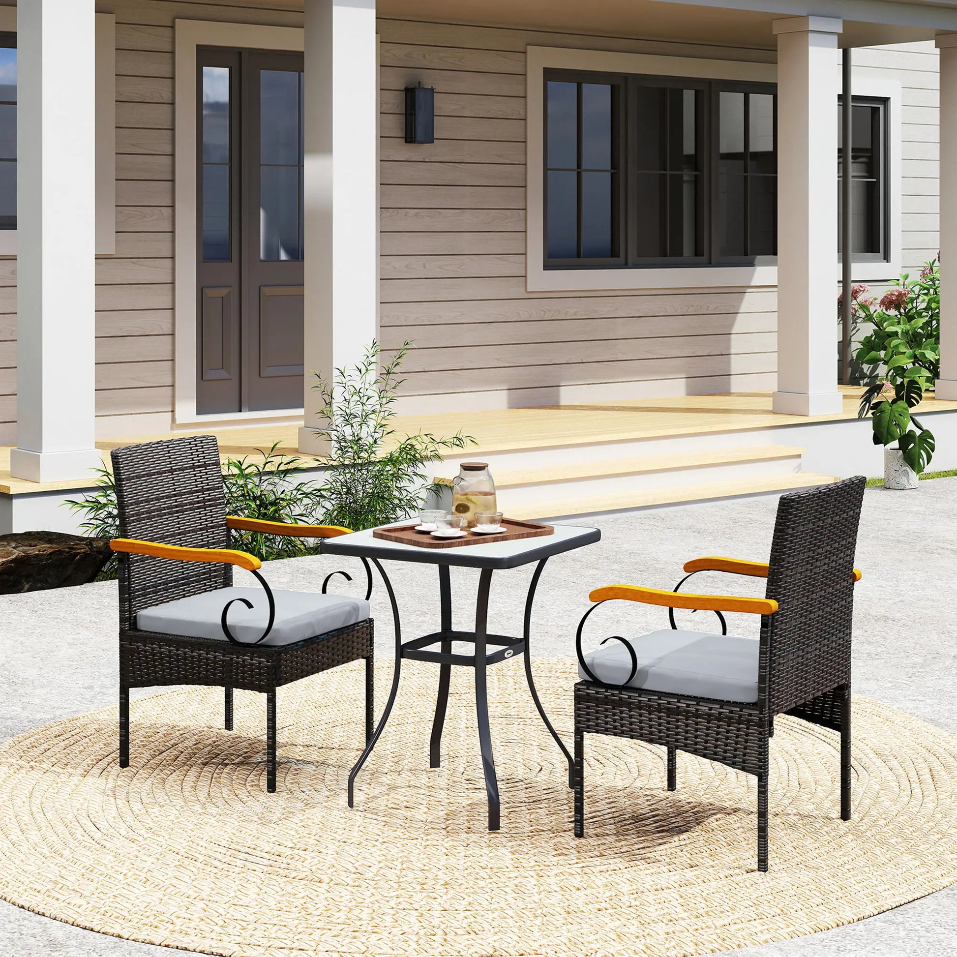 Set of 2 Rattan Outdoor Dining Chairs, Wicker Patio Chairs, Light Grey Patio Chairs at Gallery Canada