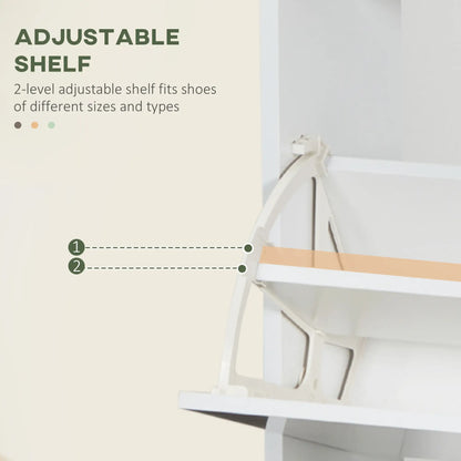 Slim Shoe Storage, 3 Flip Drawers, Adjustable Shelves, 15 Pair, High Gloss, White Shoe Storage Cabinets & Racks at Gallery Canada