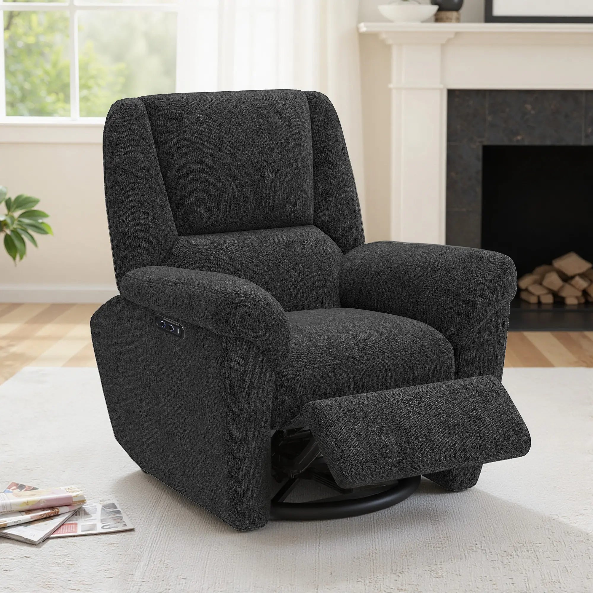 Power Recliner Chair, Fabric, USB Ports, Swivel & Rocking, Black Sofas & Reclining Chairs at Gallery Canada