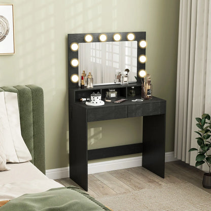 Vanity Table With LED Mirror, Charging Station, Drawers, Black Dressing & Vanity Tables at Gallery Canada