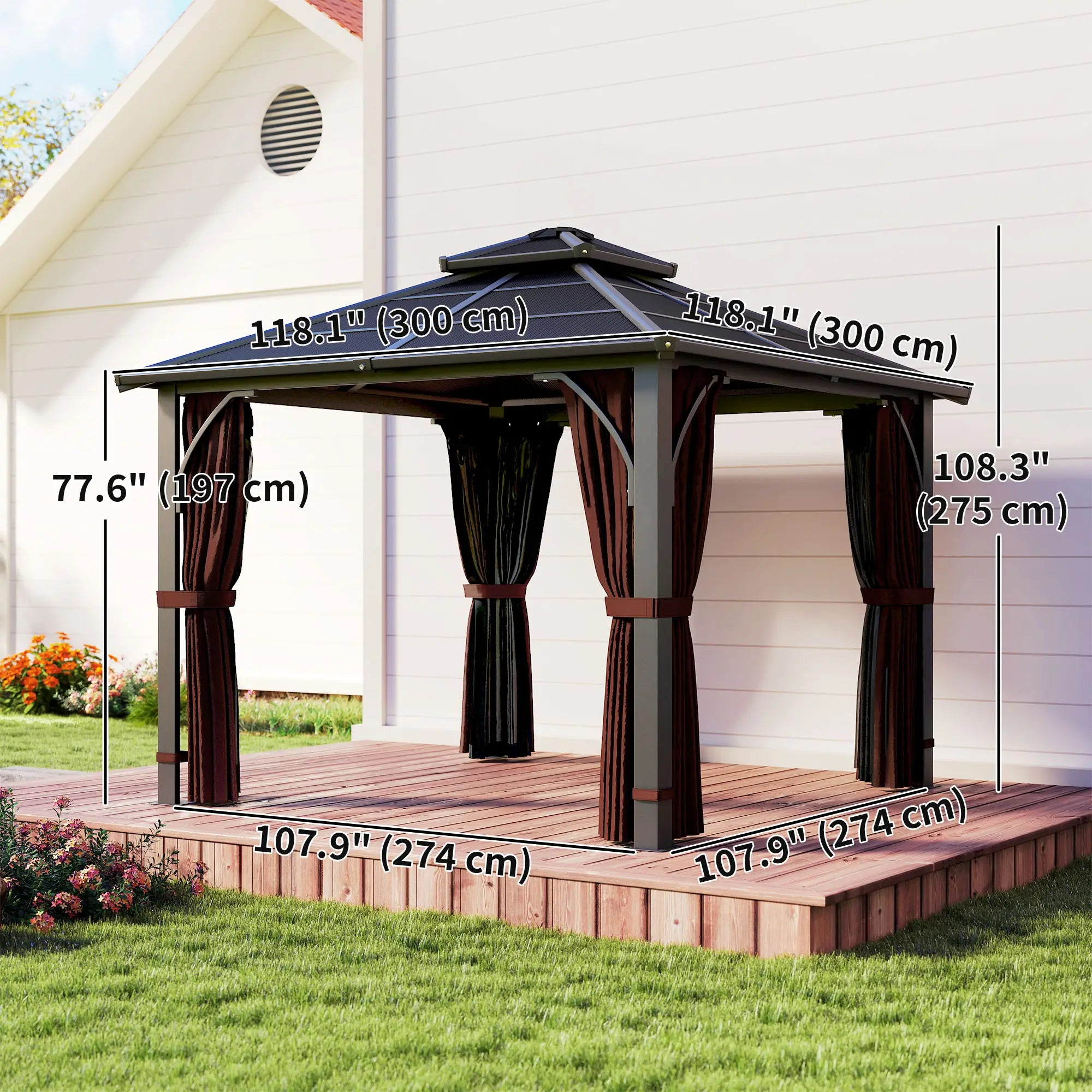 10' x 10' Hardtop Gazebo, 7mm Polycarbonate Roof, Netting And Curtains, Coffee Gazebos at Gallery Canada