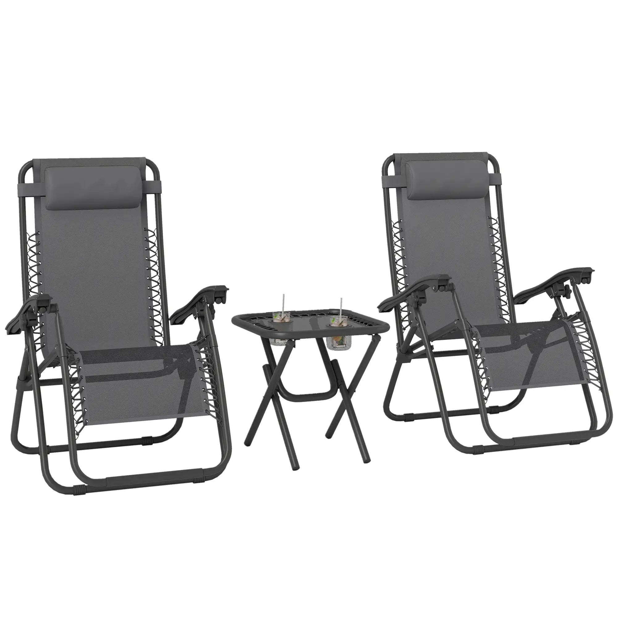 Zero Gravity Chair Set of 2, Patio Chair with Side Table, Grey Lounger Chairs Grey at Gallery Canada