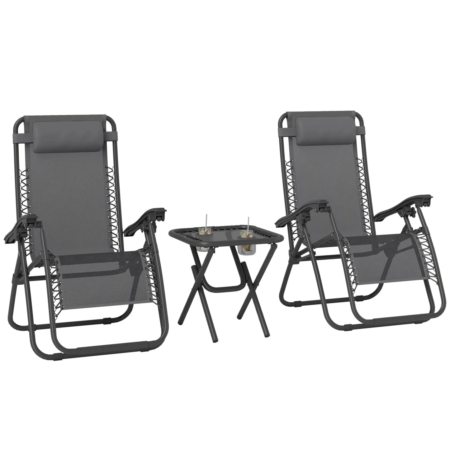 Zero Gravity Chair Set of 2, Patio Chair with Side Table, Grey Lounger Chairs Grey at Gallery Canada