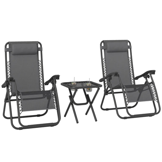 Zero Gravity Chair Set of 2, Patio Chair with Side Table, Grey Lounger Chairs Grey at Gallery Canada