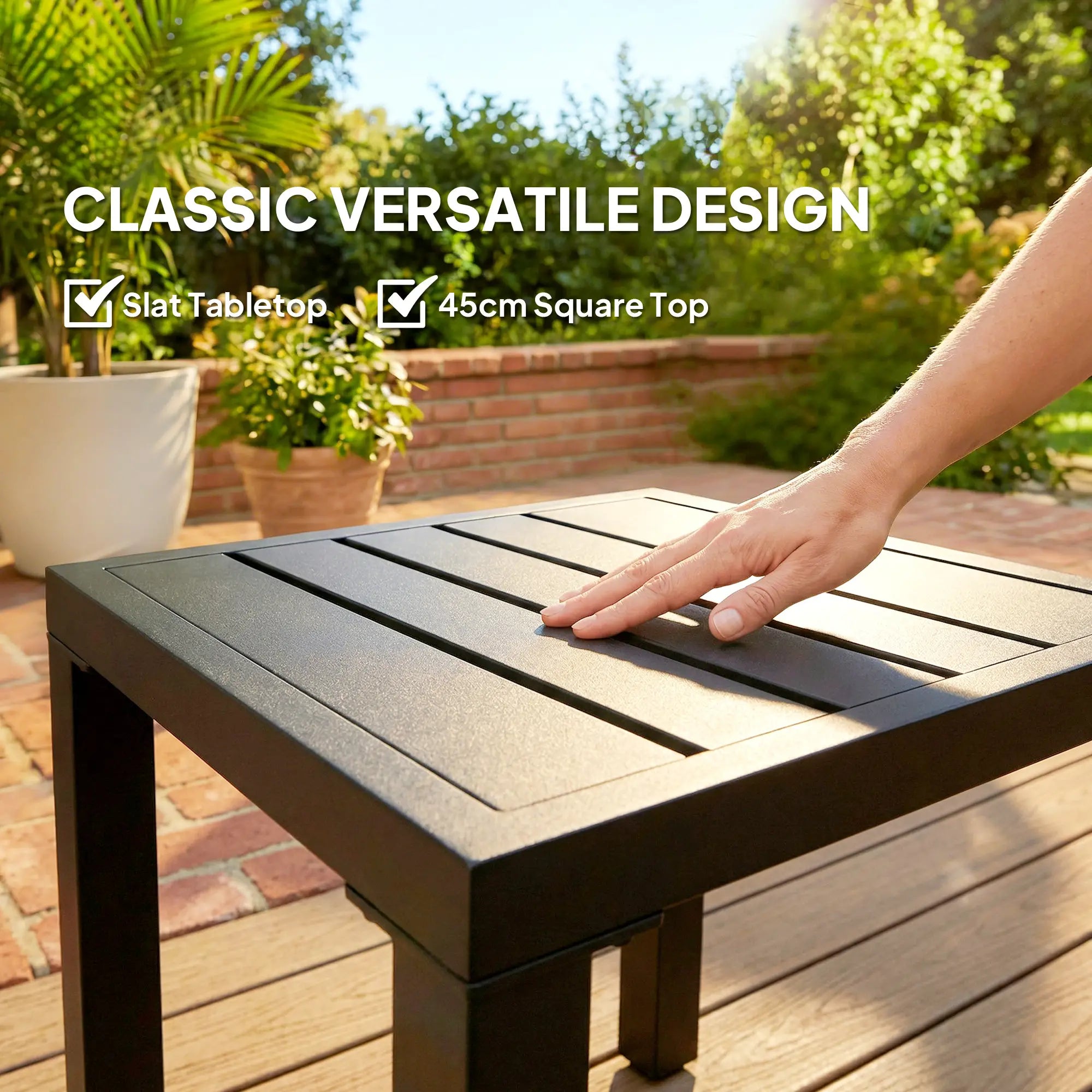 Metal Outdoor Side Table, 45.5 cm Square, Patio Garden Poolside, Black Patio Side Tables at Gallery Canada