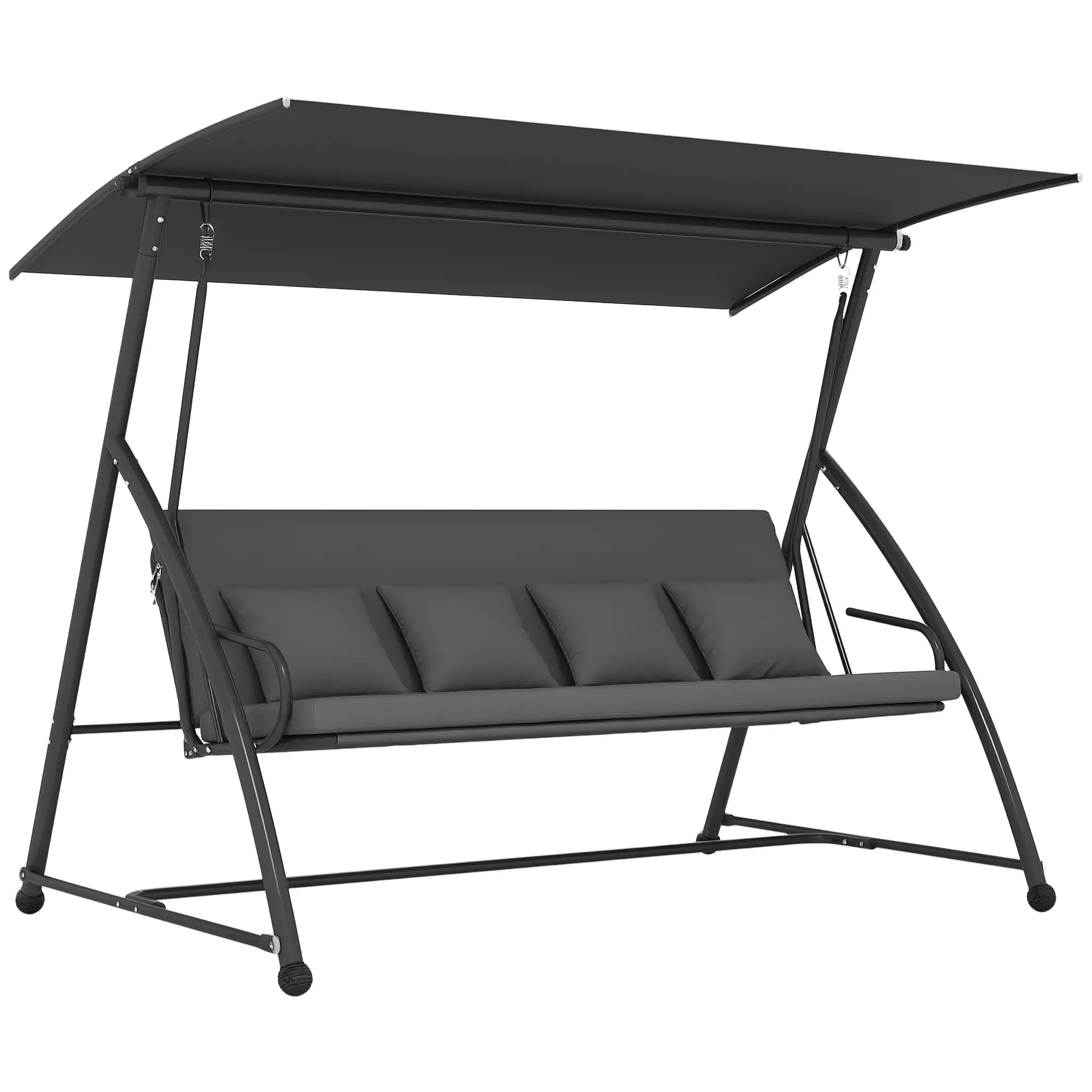 3 Person Patio Swing Chair, Convertible Hammock, Outdoor Lounge Bed, Dark Grey Porch Swings with Canopy at Gallery Canada