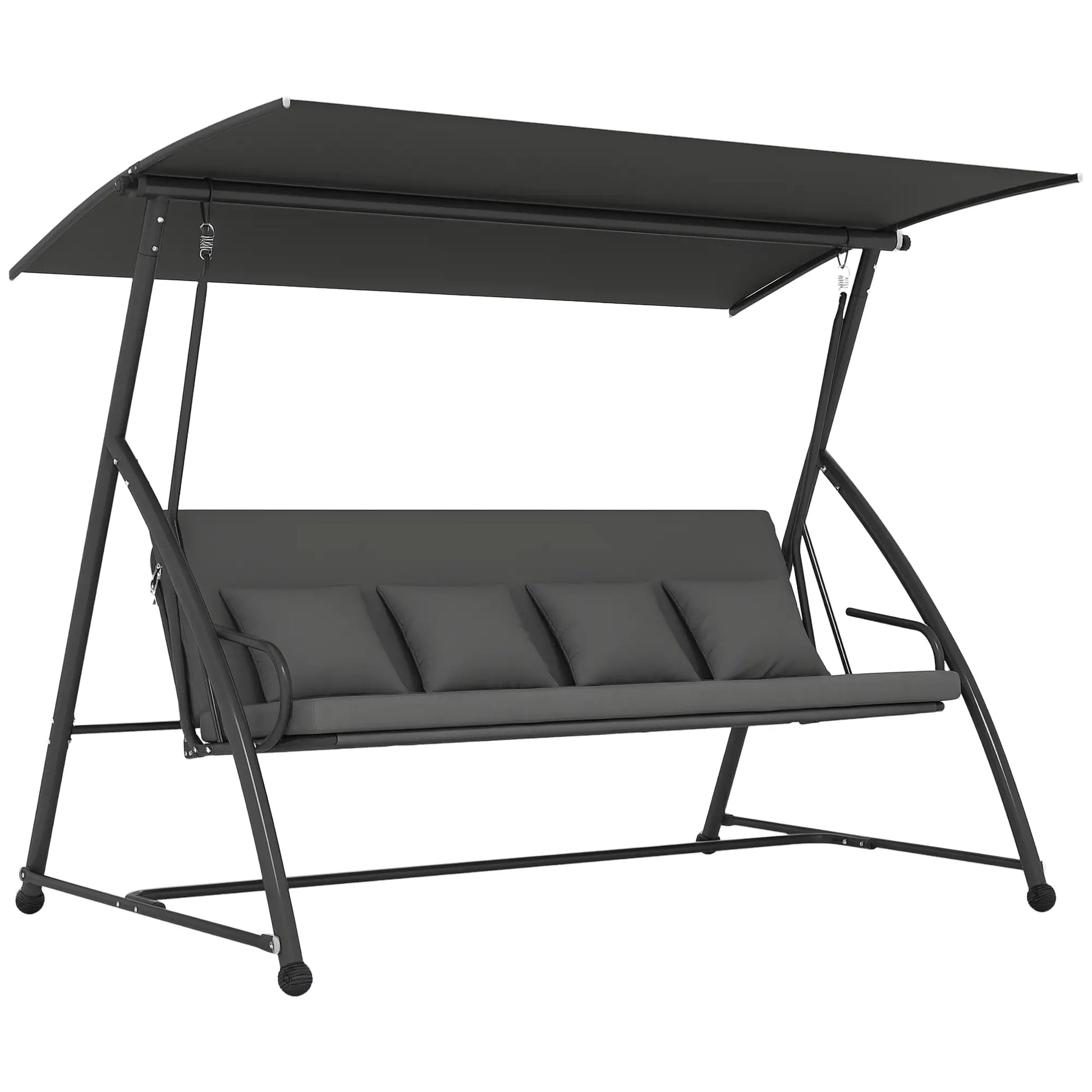 3 Person Patio Swing Chair, Convertible Hammock, Outdoor Lounge Bed, Dark Grey Porch Swings with Canopy at Gallery Canada
