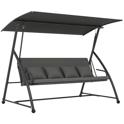 3 Person Patio Swing Chair, Convertible Hammock, Outdoor Lounge Bed, Dark Grey Porch Swings with Canopy at Gallery Canada