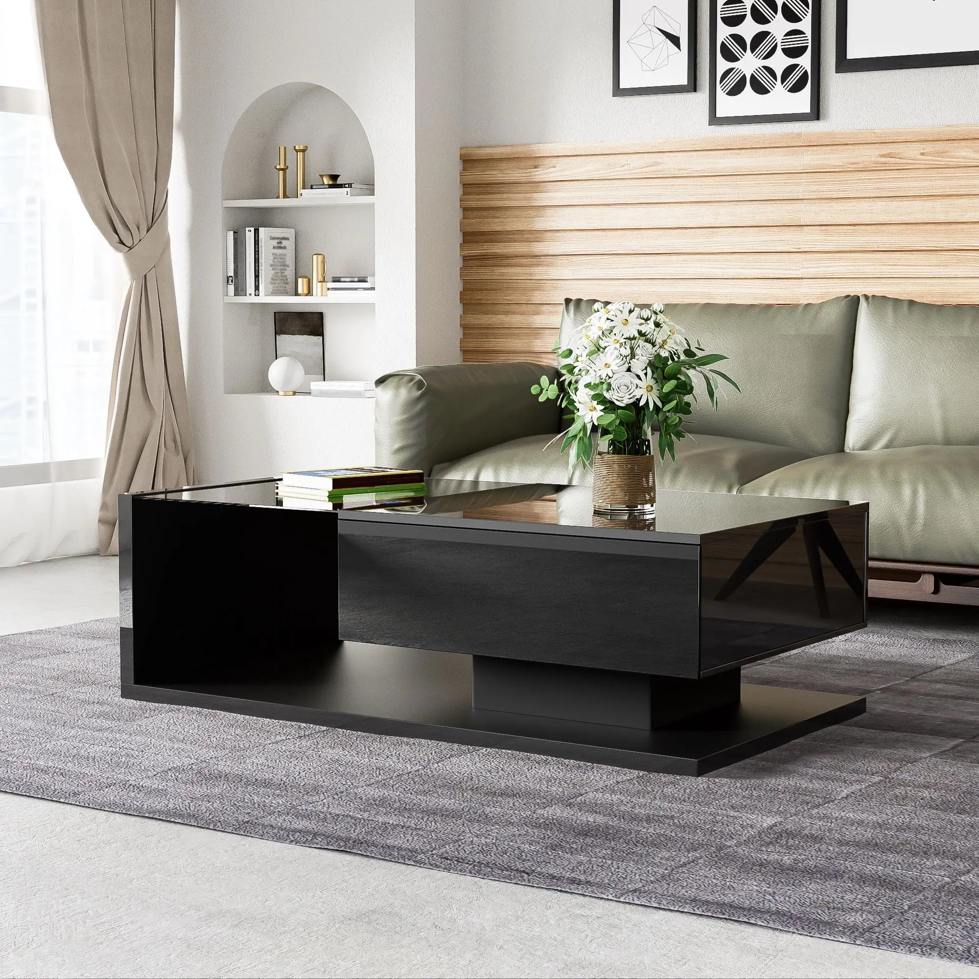 Coffee Table, Glass Top with LED, 41.5