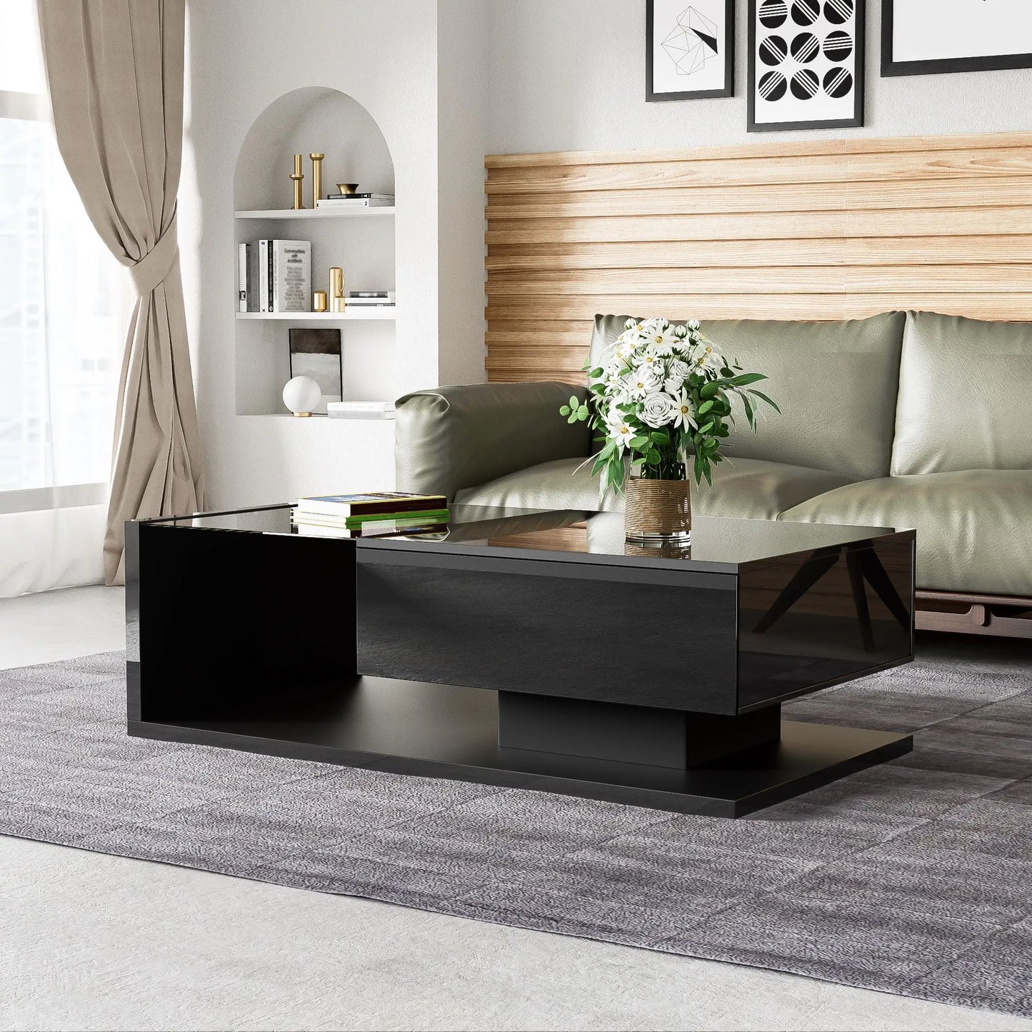 Coffee Table, Glass Top with LED, 41.5" L x 21.5" W x 12.5" H, Black Coffee Tables at Gallery Canada