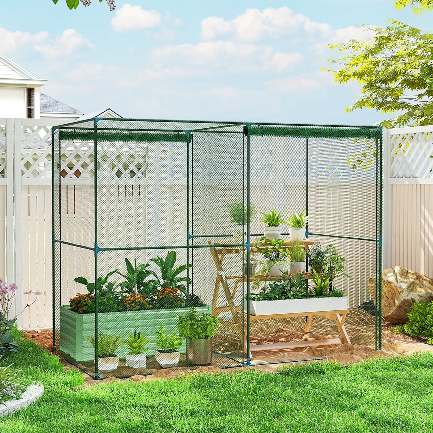 8' x 4' Crop Cage, Plant Protection Tent, Zippered Doors, Vegetable Garden