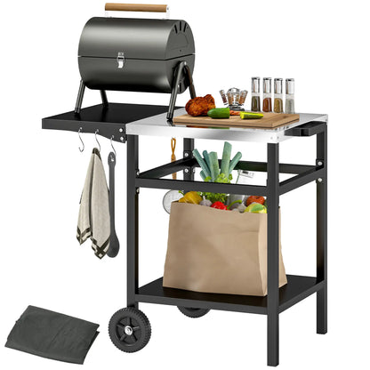 Outdoor Grill Cart With Stainless Steel Top, Foldable Side Table, Black Outdoor Grill Carts at Gallery Canada