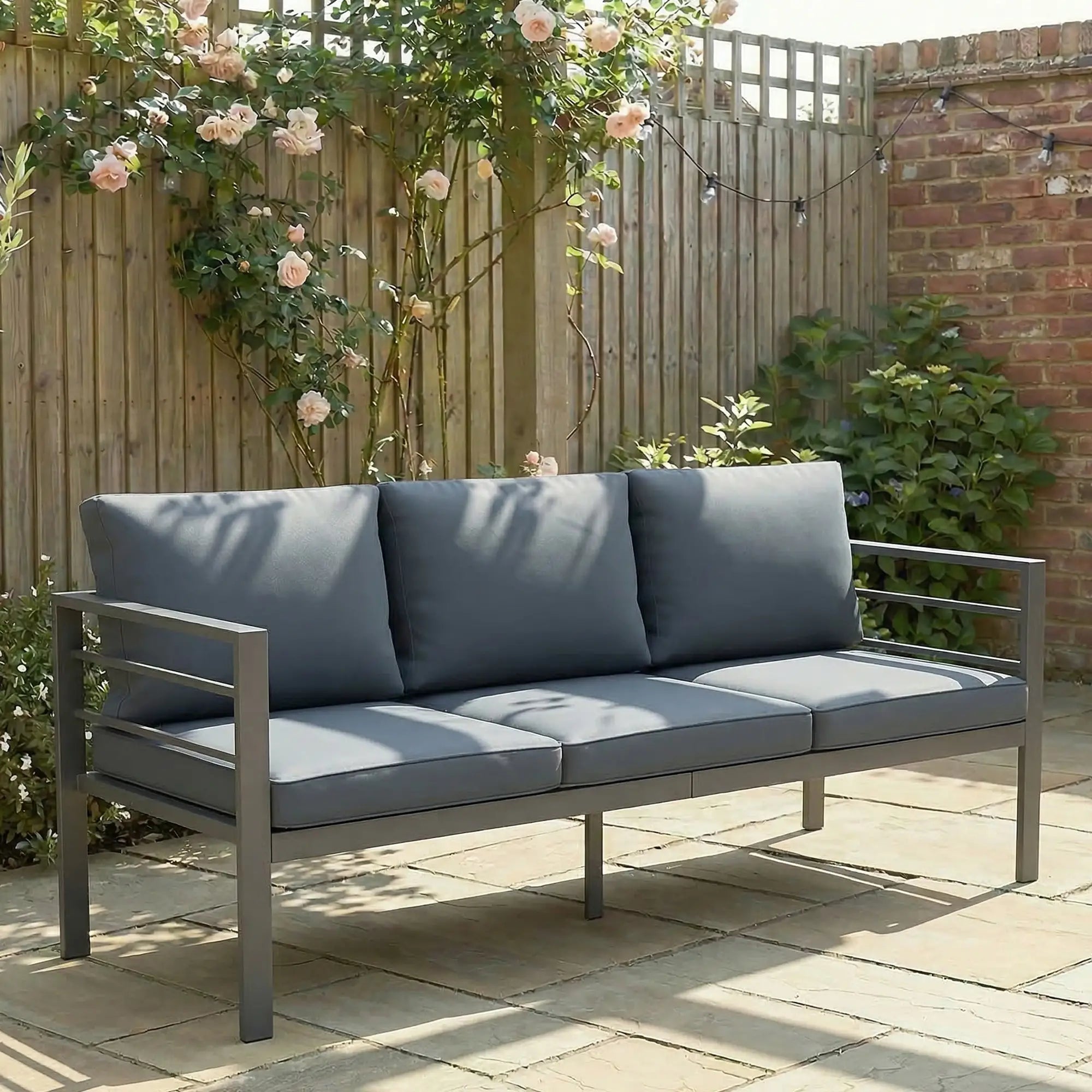 Aluminum Garden Sofa, 3-Person Outdoor Couch, 72.8