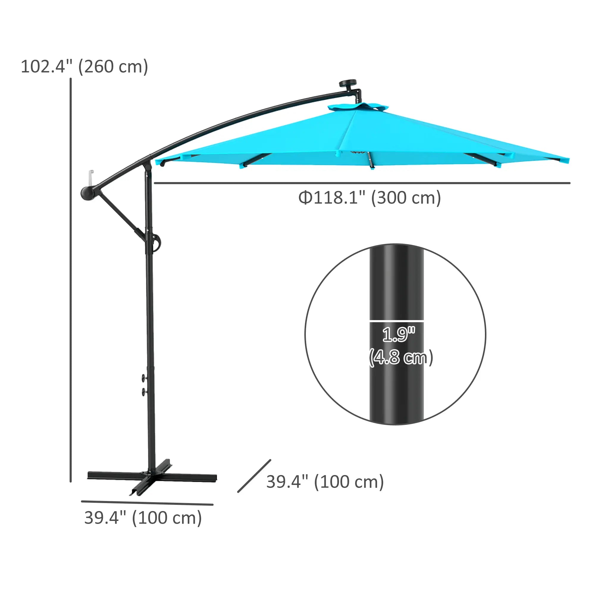 10ft Outdoor Cantilever Umbrella, Solar Lights, Adjustable Angle, Turquoise Offset Cantilever Umbrellas at Gallery Canada