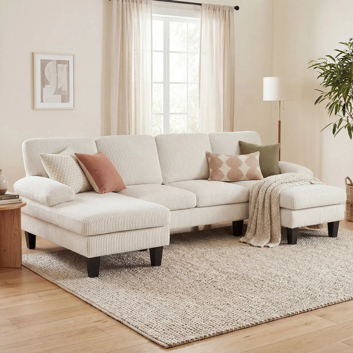 U-Shaped Sectional Sofa, Double Chaise, 2200lb Capacity, Beige 3-Seater Sofas at Gallery Canada