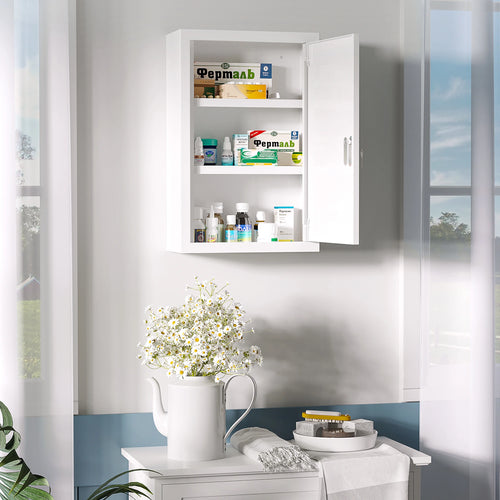 Lockable Medicine Cabinet, 3 Tier Steel Wall Box, 2 Keys, White