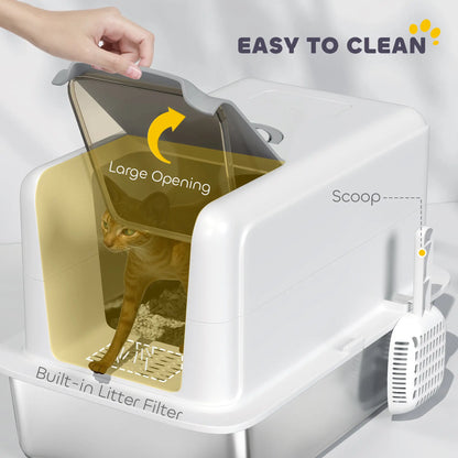 Stainless Steel Cat Litter Box, Removable Lid & Scoop, White Cat Litter Box Enclosures at Gallery Canada