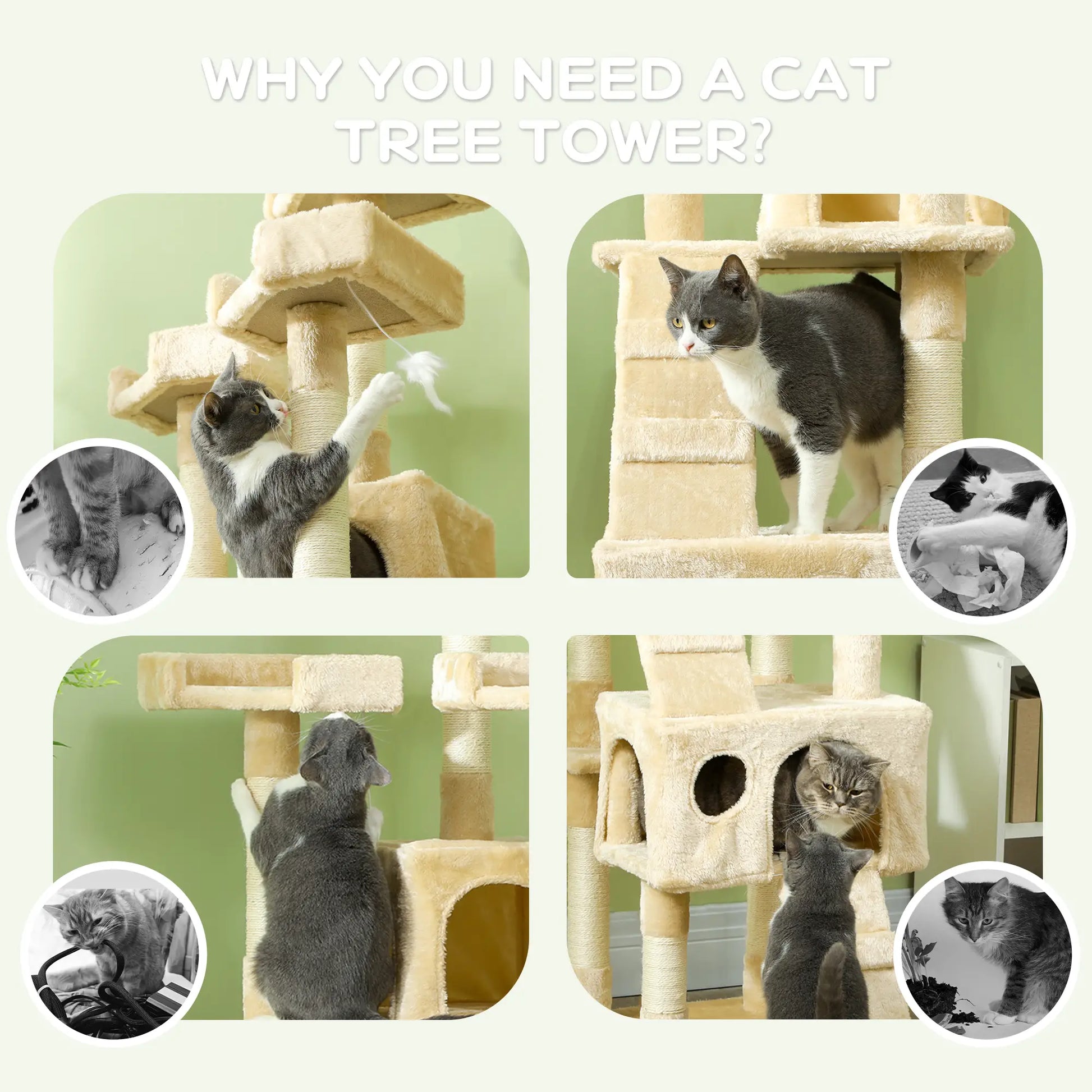68-Inch Multi-Level Cat Scratching Tree, Activity Center, Beige Cat Towers at Gallery Canada