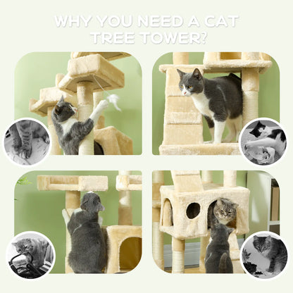 68-Inch Multi-Level Cat Scratching Tree, Activity Center, Beige Cat Towers at Gallery Canada