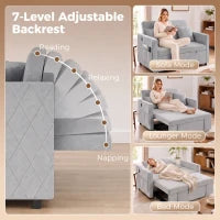52" Grey Velvet Sofa Bed, Pull Out Sleeper with USB Ports, Grey