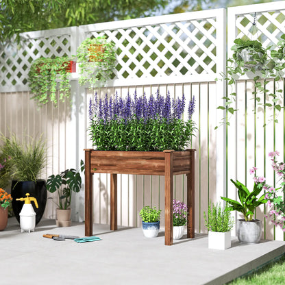34" x 18" x 30" Wooden Raised Garden Bed Planter, Elevated With Legs, Carbonized