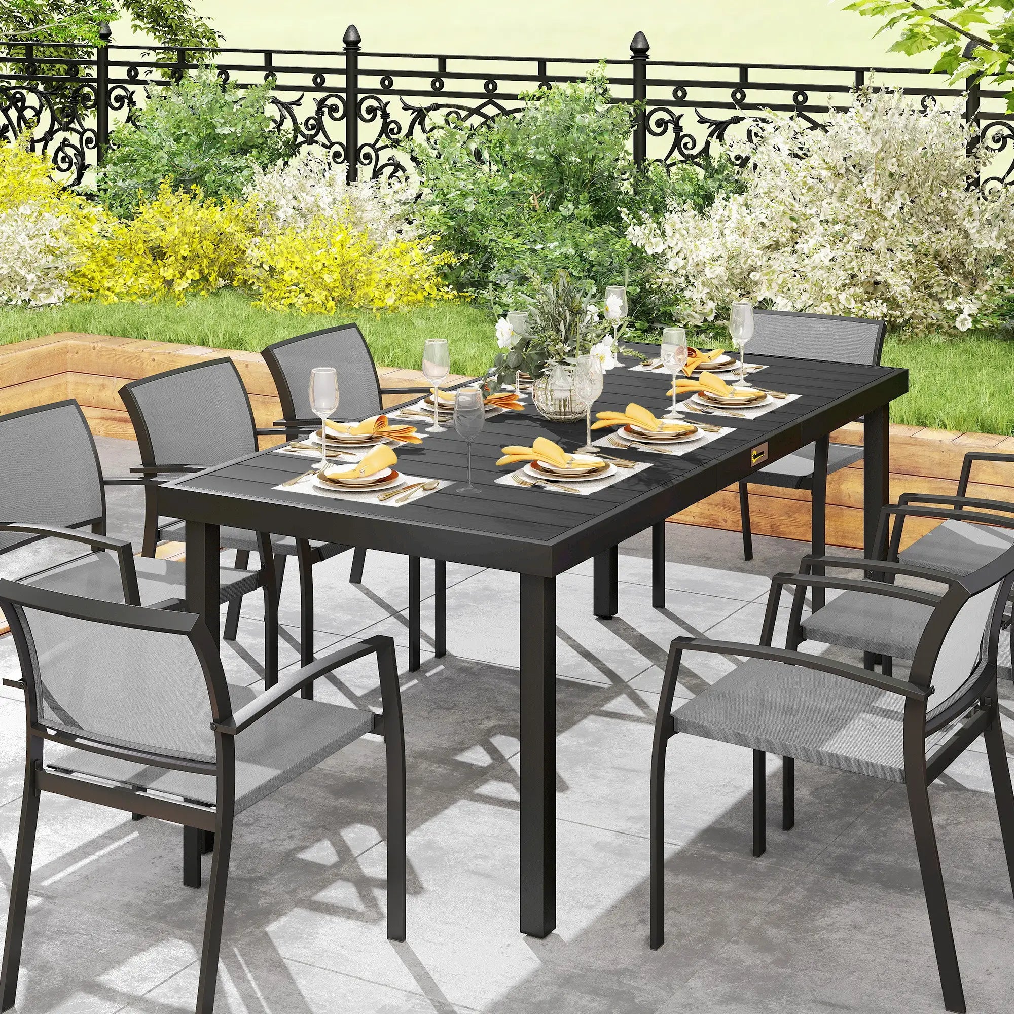 Rectangular Aluminum Patio Dining Table for 8, Black Patio Dinning Tables at Gallery Canada