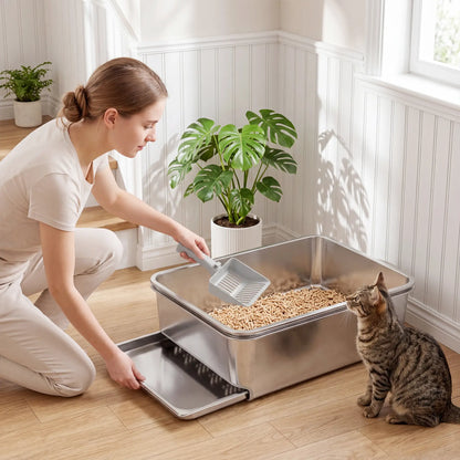 Stainless Steel Litter Box, XL Sifting Cat Litter Box for Medium and Large Cat, Non-Sticky, Odour Free, Easy Clean Cat Litter Box Enclosures at Gallery Canada