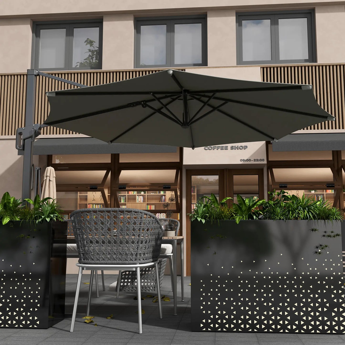 10' Offset Patio Umbrella, Aluminum Pole, 360° Rotation, Grey Offset Cantilever Umbrellas at Gallery Canada