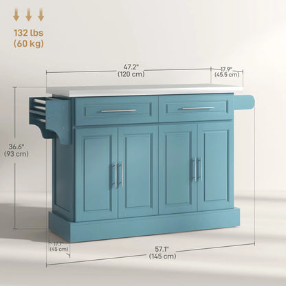 Rolling Kitchen Island with Storage, Stainless Steel Top, Light Blue Kitchen Islands & Kitchen Carts at Gallery Canada