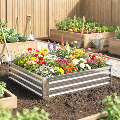 4' x 4' x 1' Galvanized Steel Raised Garden Bed, Vegetables, Flowers, Herbs, Silver Raised Garden Beds at Gallery Canada