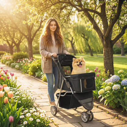 3 Wheel Foldable Dog Stroller, Storage Basket, Adjustable Canopy, Black Dog Bike Trailers & Strollers at Gallery Canada