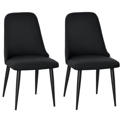 Modern Dining Chair Set of 2, Fabric Upholstered, Metal Legs, Black