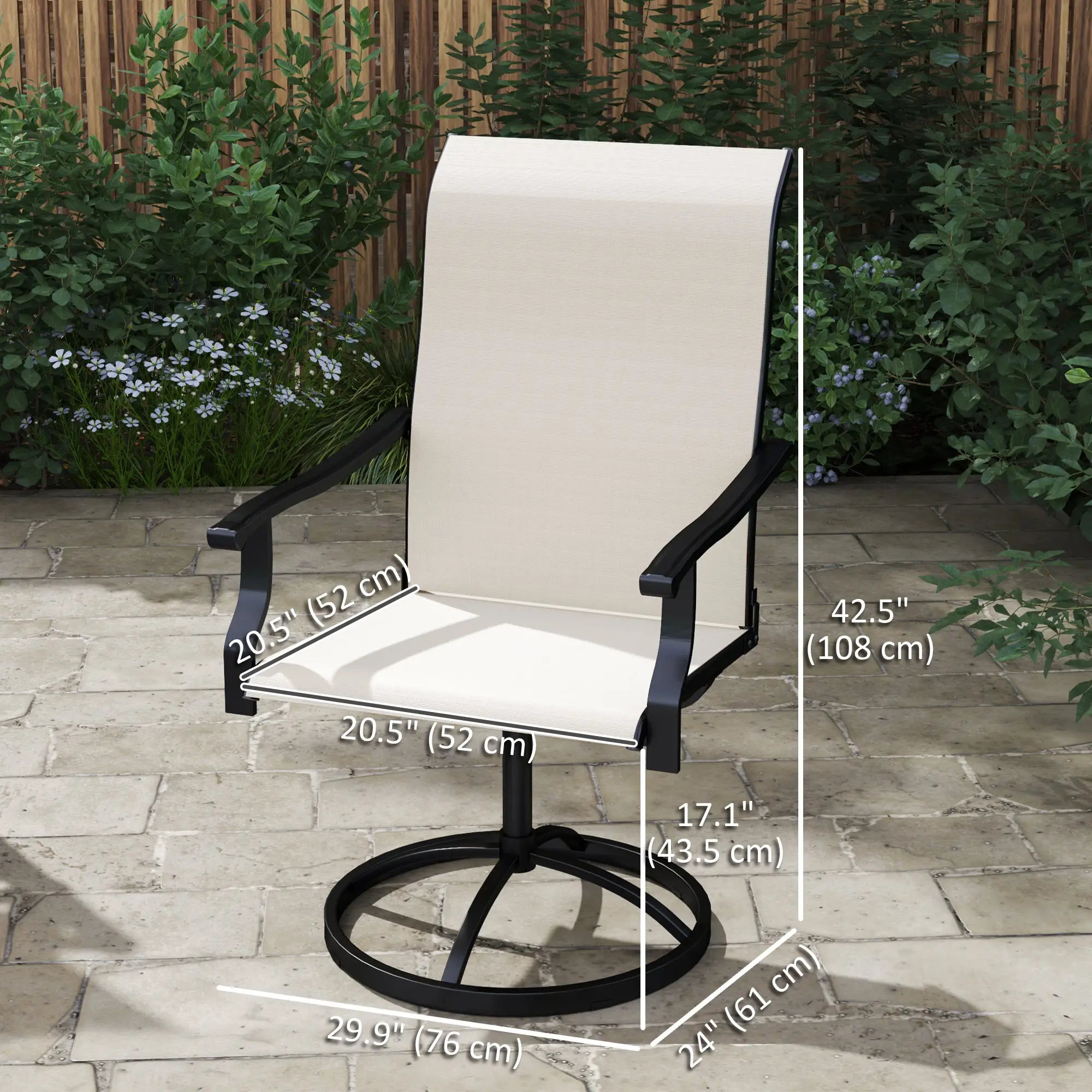 Outdoor Swivel Dining Chairs Set Of 2, High Back All Weather Mesh, White