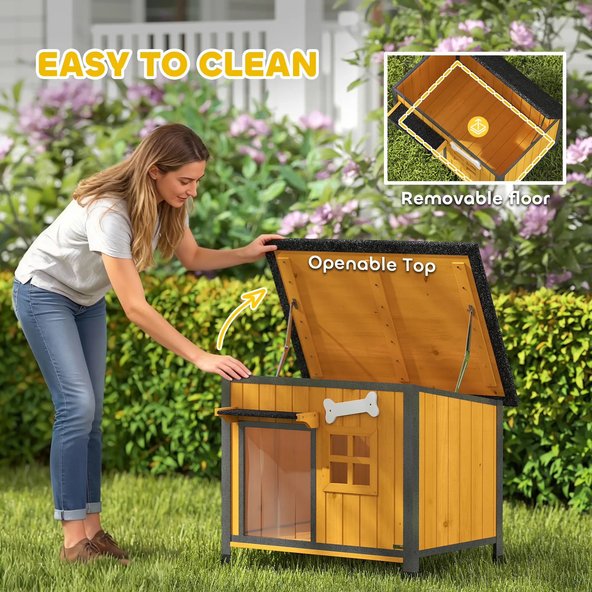 Outdoor Dog House, Anti-Chewing Steel Frame, Openable Roof, Removable Floor, Door Curtain, Yellow Dog Cages & Crates at Gallery Canada