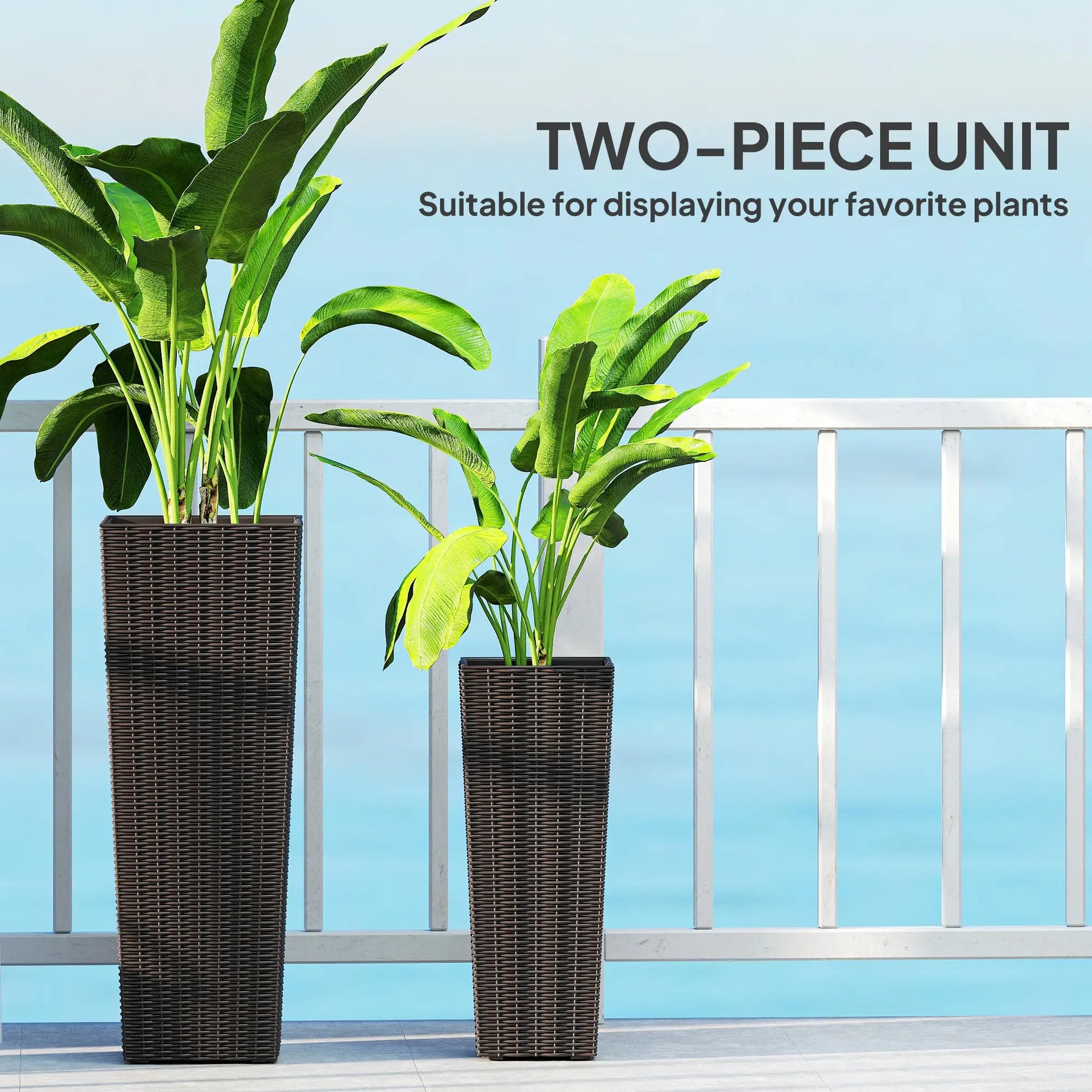 Set of 2 Tall Outdoor Planters with Drainage Holes, Flower Pots for Patio Garden Accessories at Gallery Canada