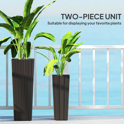 Set of 2 Tall Outdoor Planters with Drainage Holes, Flower Pots for Patio Garden Accessories at Gallery Canada