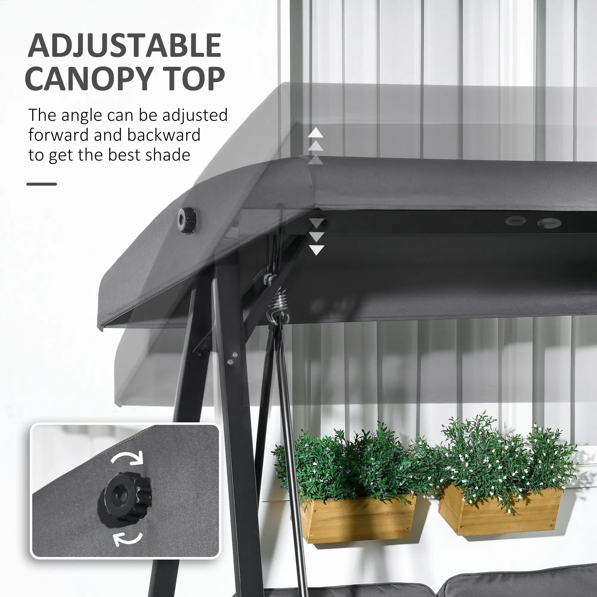 2-Seater Outdoor Swing with Canopy, Patio Chair, Dark Grey Patio Swings with Stand at Gallery Canada