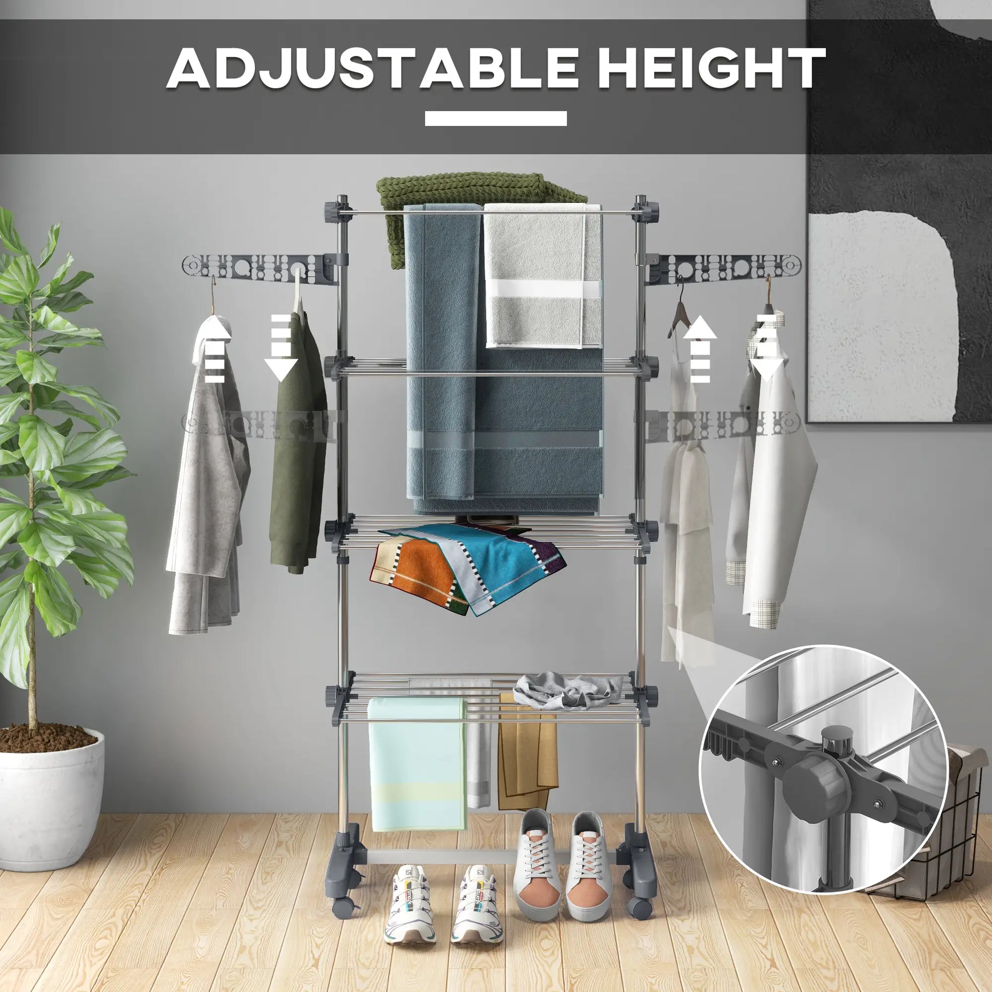 Stainless Steel Folding Clothes Drying Rack, Side Wings, Castors, Indoor Outdoor, Grey Bath Accessories at Gallery Canada