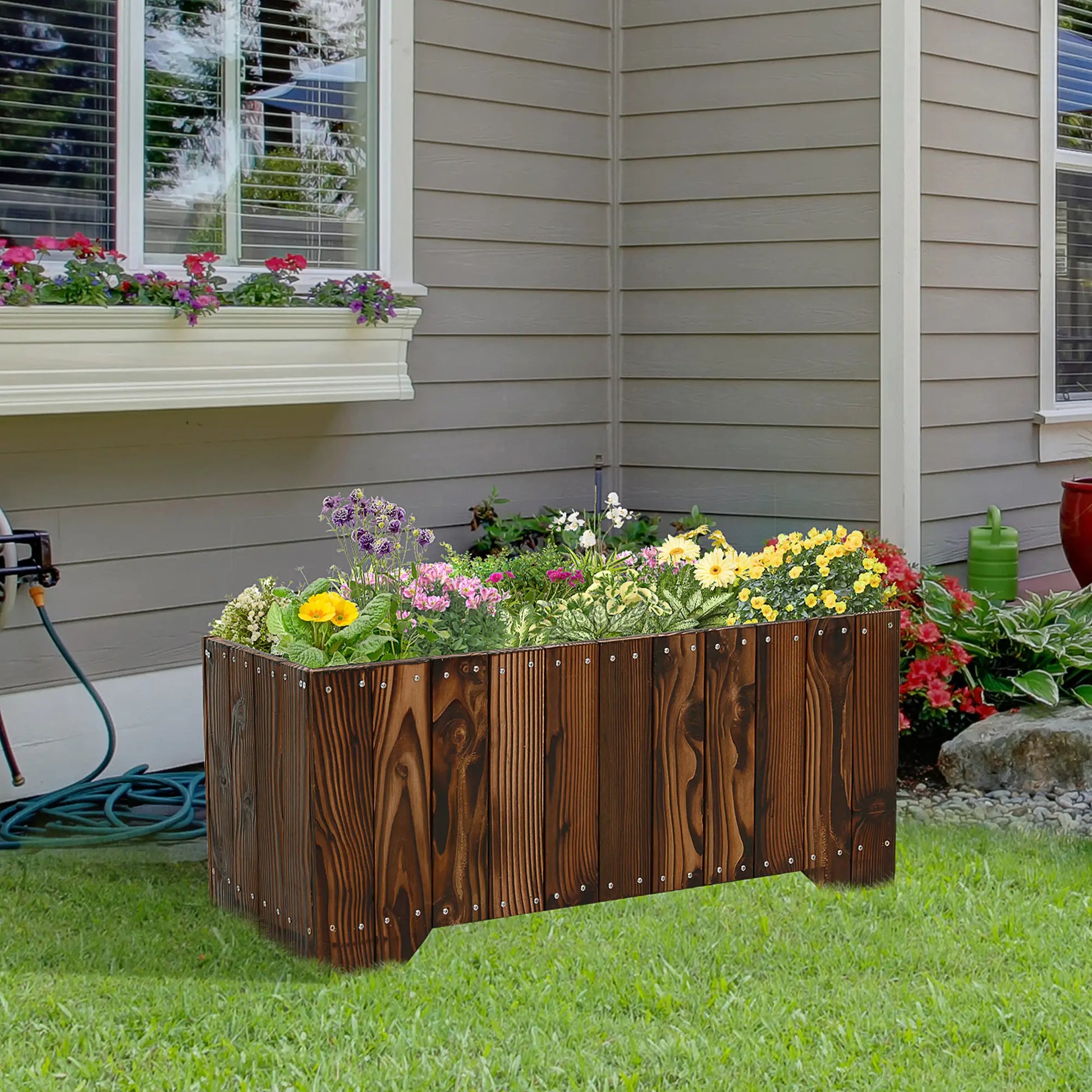 37.5"x15"x15.75" Raised Garden Bed, Wooden Planter for Outdoor Plants Wooden Planter Boxes at Gallery Canada