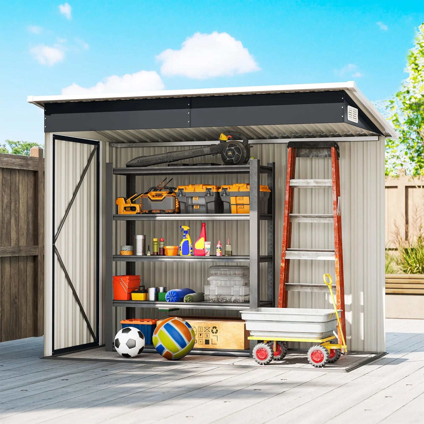 7.5' x 4.3' Outdoor Storage Shed, Waterproof Metal Garden Shed, Dark Grey Sheds at Gallery Canada